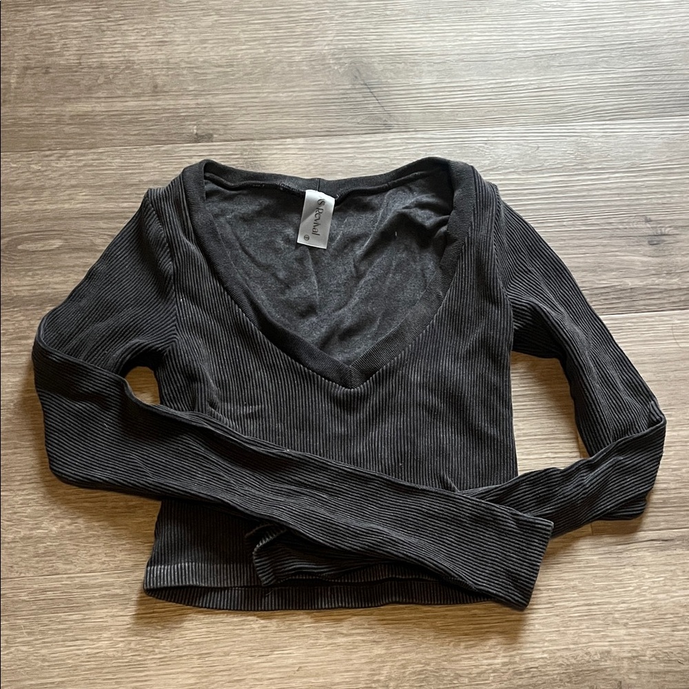Elegant Black V-Neck Ribbed Blouse